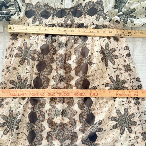 Free People Brown Cream Boho Sheer Shift Dress Chiffon Peasant Sleeves Sz S - Picture 6 of 8